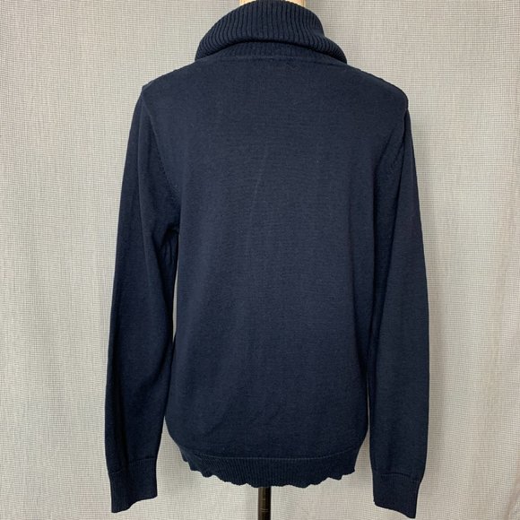 Women's HAGGAR Sweater / NAVY BLUE Cowl Neck Sweater / Diamond Pattern Sweater / - Picture 5 of 5